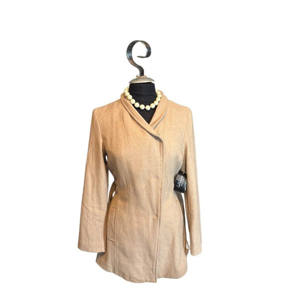 NWT Coffee Shop  Apparel Womens Camel Belted Wool Blend Coat Size S